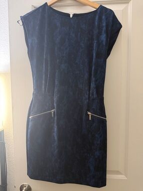 Michael Kors Navy Blue Sheath Dress with Zip Pockets